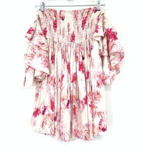 Misa Los Angeles Dima Shirred Ruffled Mini Dress Womens Size Medium Pink Floral